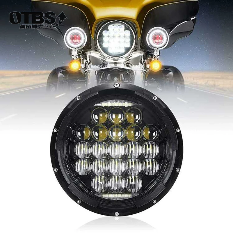 DOT Approved Also Fits Jeep Wrangler TURBO SII  7 LED Headlight with DRL For Harley Davidson Street Glide Motorcycle Projector LED Headlamp Light Set Black 