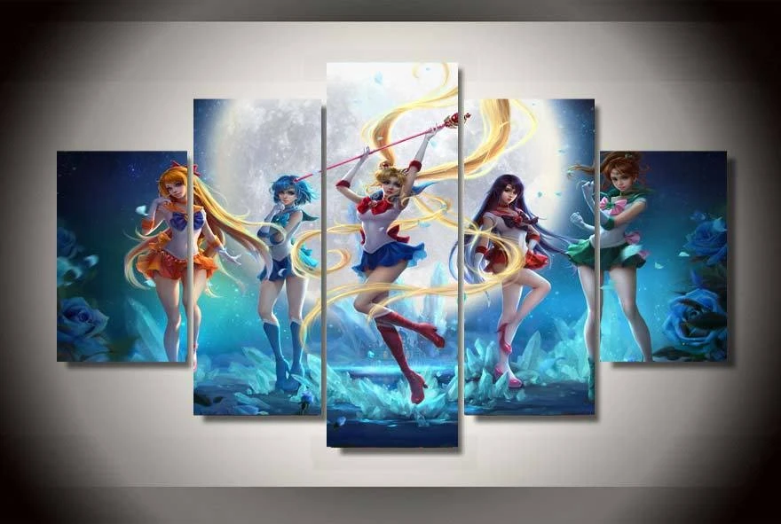 2017 5ピース画像キャンバスアニメセーラームーン絵画版画絵画家の装飾 Picture Canvas Moon Paintingprints Painting Aliexpress