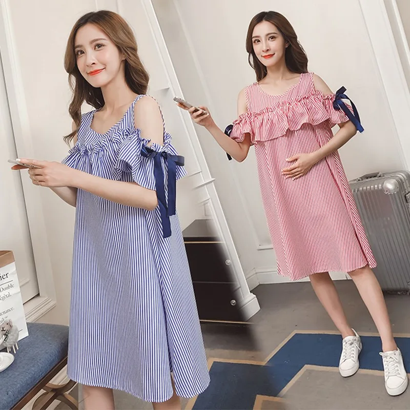 

Summer new maternity dress Korean fashion out breastfeeding wear strapless A word skirt breastfeeding skirt dress