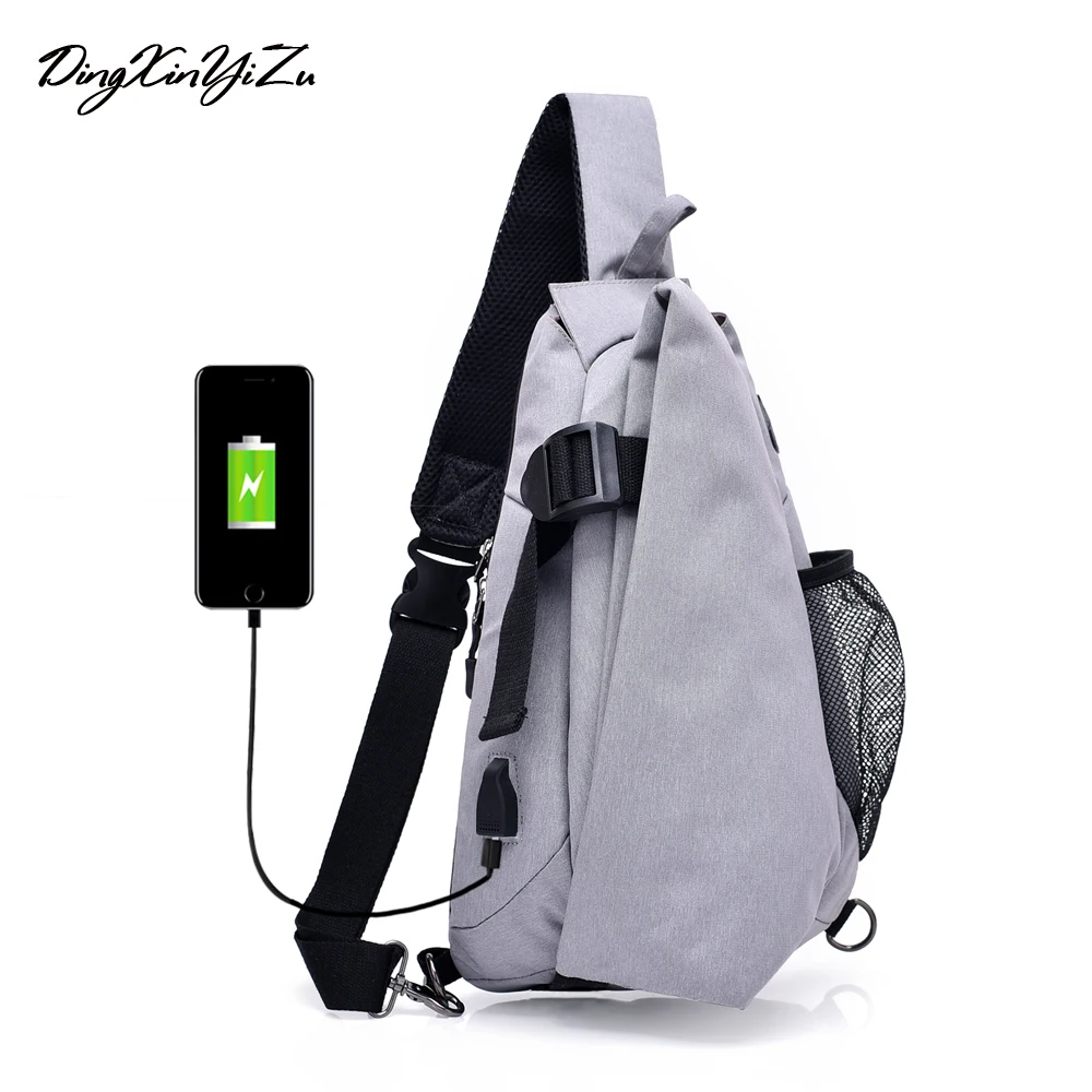 

2018 New Anti-thief Chest Bag Men Single Shoulder Bag Male Big Capacity Crossbody Bag Women USB Charging Sling Bag+Earphone Hole