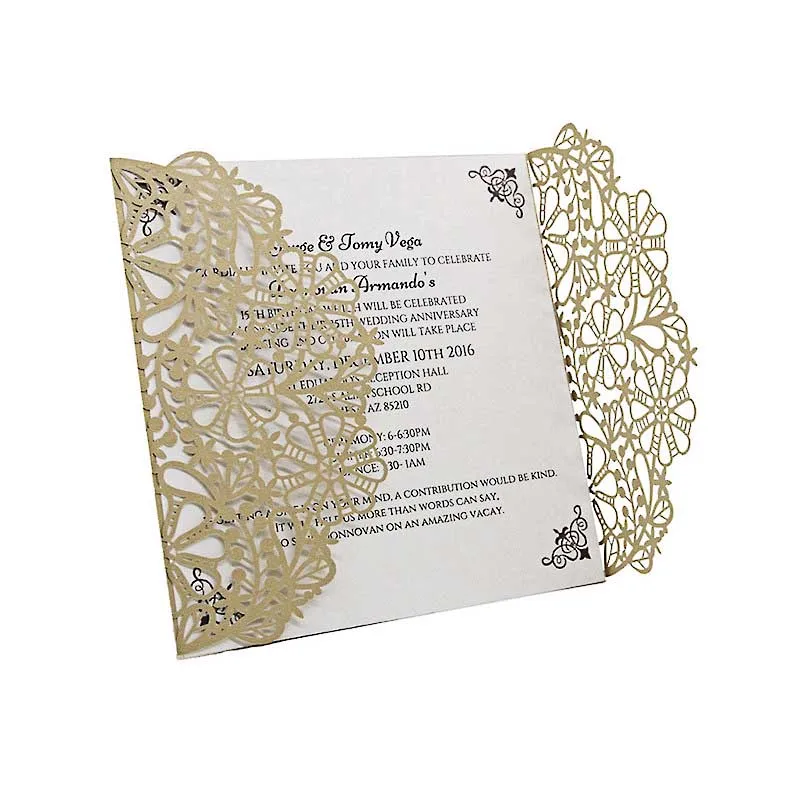  Wedding Invitatio Card White Lace Hollow Flower Bowknot Decoration Invitation Card with One Page In - 32996475889