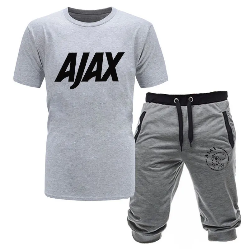 Модные футболки ajax, забавные мужские футболки+ шорты, два предмета, футболки с коротким рукавом, роскошные летние хлопковые футболки