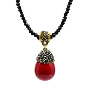 

18" shell necklace women red water drop pendants glass crystal chain men necklace boho jewelry classic