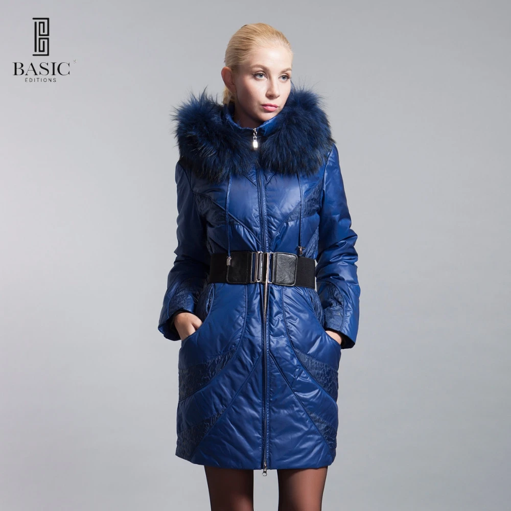 BASIC EDITIONS Winter Extra Large Fur Collar Down Coat White Duck ...