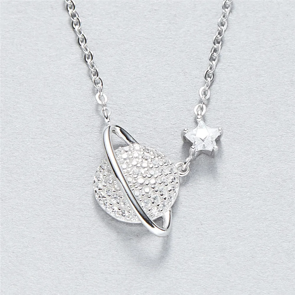 original cz Saturn star planet necklace 100% 925 Sterling silver nacklace Jewellery Clavicle chain pendant charms gift