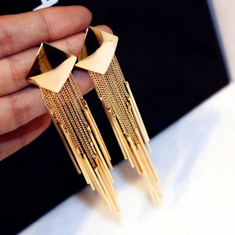

1pair Fashion Exaggerated Long Gold Large Earrings Square Sexy Vintage Tassel Earrings Jewelry For Women Best Gift