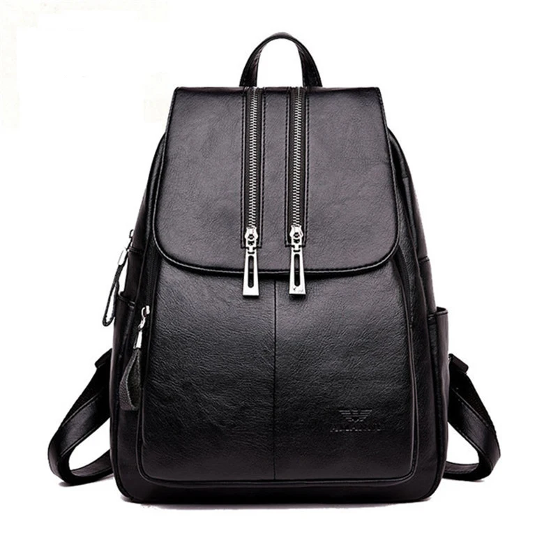 

High Quality Leather Backpack Woman New Arrival Fashion Double Zipper Backbag Female Large Capacity School Bag Mochila Feminina