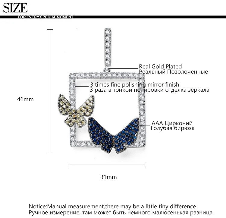 Luoteemi Мода Роскошный уникальный микро проложили синий желтый CZ Кристалл Двухместный Бабочка Висячие серьги для Для женщин ювелирные изделия