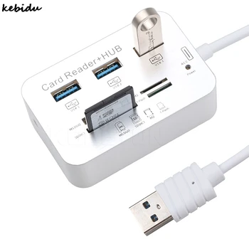 

Kebidu Mini Usb Hub Memory Card Reader 3 Port Aluminum Usb 3.0 Hub With Ms Sd M2 Tf Multi-In-1 Card Reader For Computer