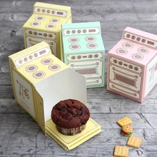 10 unids/lote caja de regalo con estampado de horno Vintage para cupcakes, molde para pastel, cajita de recordatorio para fiestas