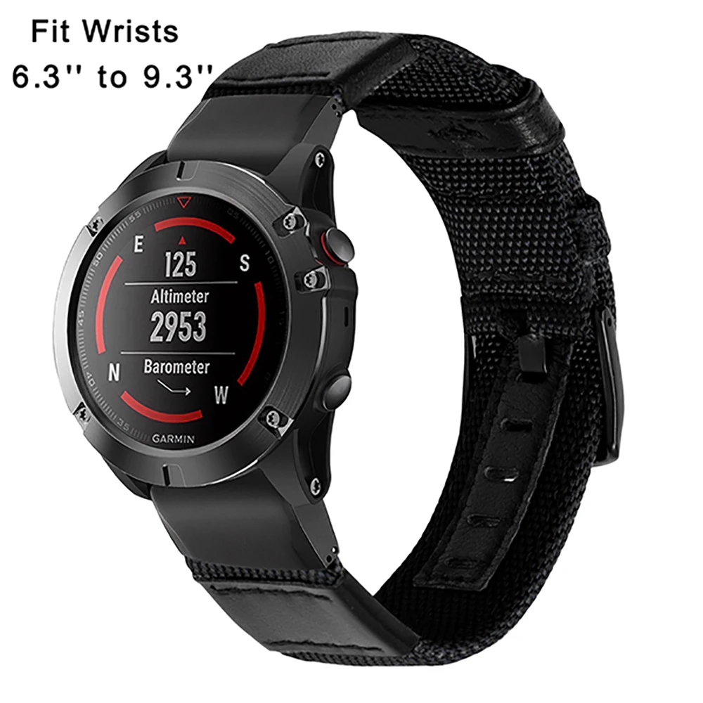 Ремешок из натурального нейлона и кожи для наручных часов Garmin Fenix 5X / 3/3HR быстро