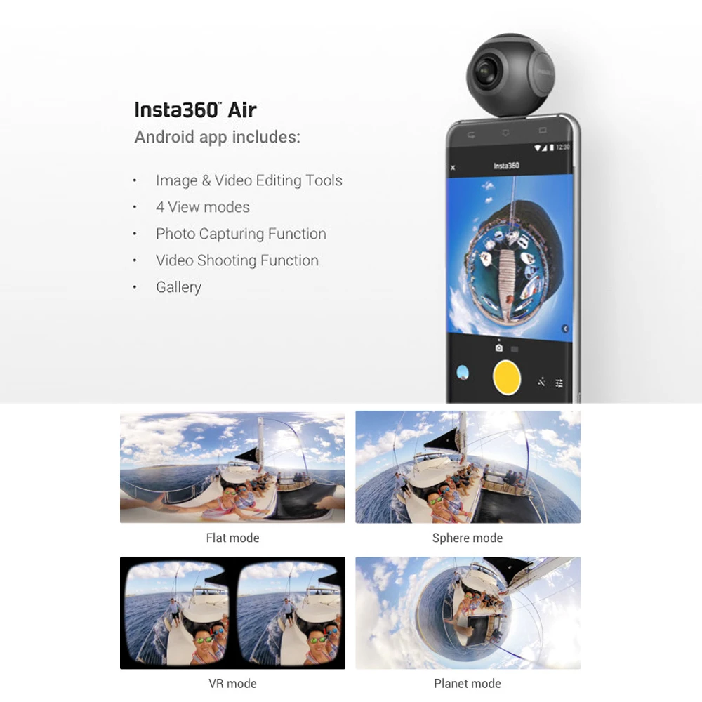 Insta360 Air 3K HD 360 Camera Dual Lens Panoramic Camera Compact Mini VR Camera For Samsung OPPO Huawei LG Andriod Smartphone
