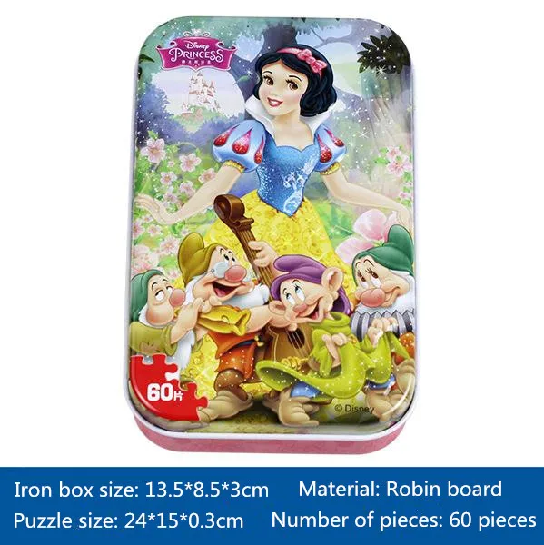 Горячая Дисней подлинный авторизованный принцесса 60 шт железный ящик головоломка ребенок раннего обучения деревянная игрушка мальчик для девочек подарок на день рождения