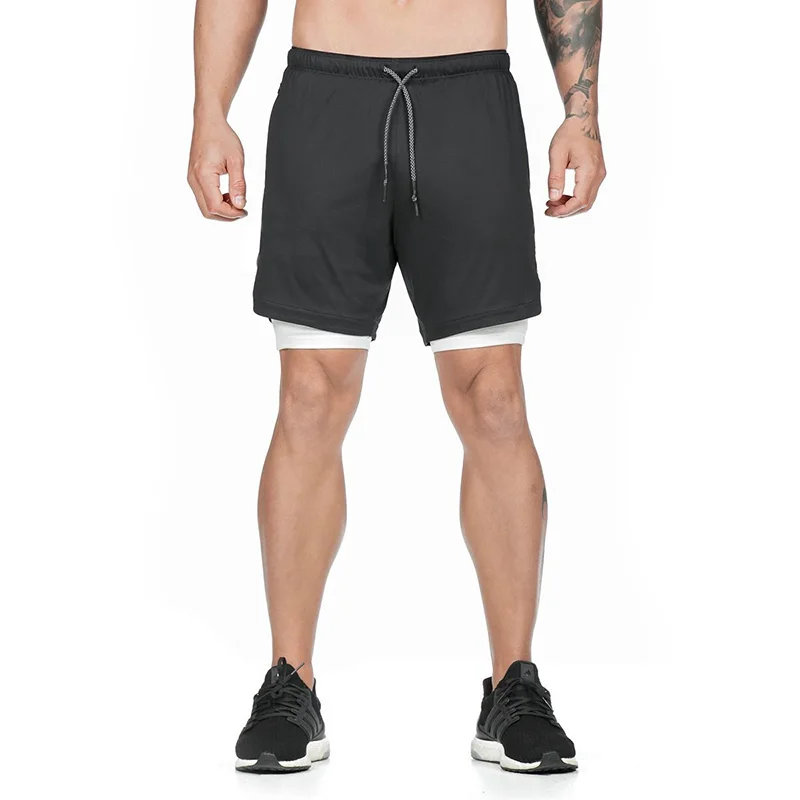 Quick Drying Running Shorts Men's 2 in 1 Security Pocket Shorts Men Leisure Shorts Hips Hiden Zipper Pockets Built-in Pockets - Цвет: 19DK134B