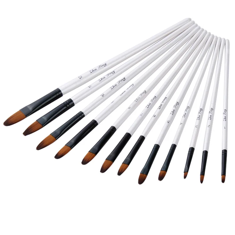

12PCS Nylon Hair Wooden Handle Watercolor Paint Brush Pen Set For Learning Diy Oil Acrylic Painting Art Paint Brushes Supplies