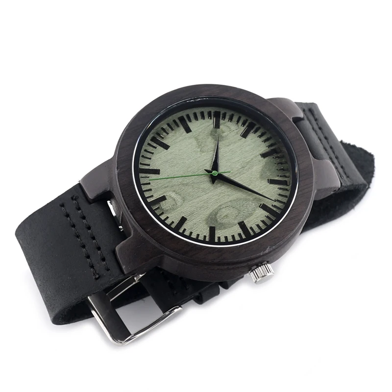 BOBO BIRD Men's Ebony Wood Design Watches Green Dial Timepiece Genuine Leather Quartz Watch for Men Wrist Watch BOBO BIRD Men's Ebony Wood Design Watches Green Dial Timepiece Genuine Leather Quartz Watch for Men Wrist Watch
