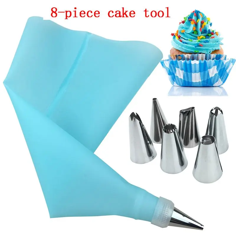 

Silicone Icing Piping Cream Pastry Bag Set Stainless Steel Nozzle DIY Cake Decoration Tools Baking Bakeware 8-piece Cake Decor