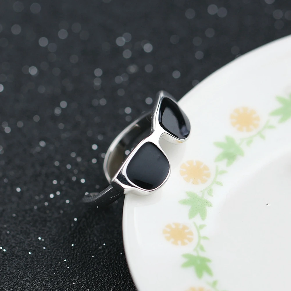 Настоящее серебро 925 проба кольцо для женщин мужчин ювелирные изделия милые черные солнцезащитные очки эмаль кольцо из серебра 925 пробы ювелирные изделия спортивный хвост палец кольцо