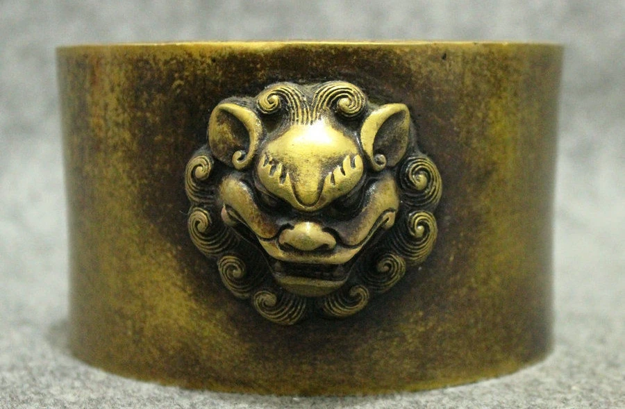 

Marked China Bronze Copper Technics Lion Head Statue Incense Burner Censer Pot