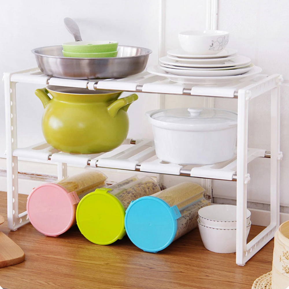 

Kitchen Telescopic Sink Under The Shelf Multi-Layer Storage Rack Plastic Expandable Under Sink Storage Kitchen Organizer Racks