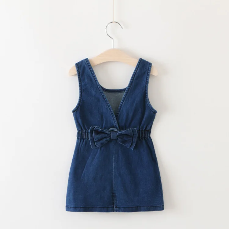 

kids girls denim dresses baby jeans blue bow dark blue dress children casual clothes denim strap dress spring clothing 18M-5T