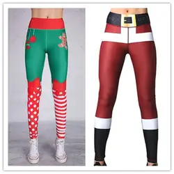 Леггинсы с принтом на Новый год и Рождество, эластичные леггинсы с высокой талией, дышащие штаны для фитнеса с Рождеством