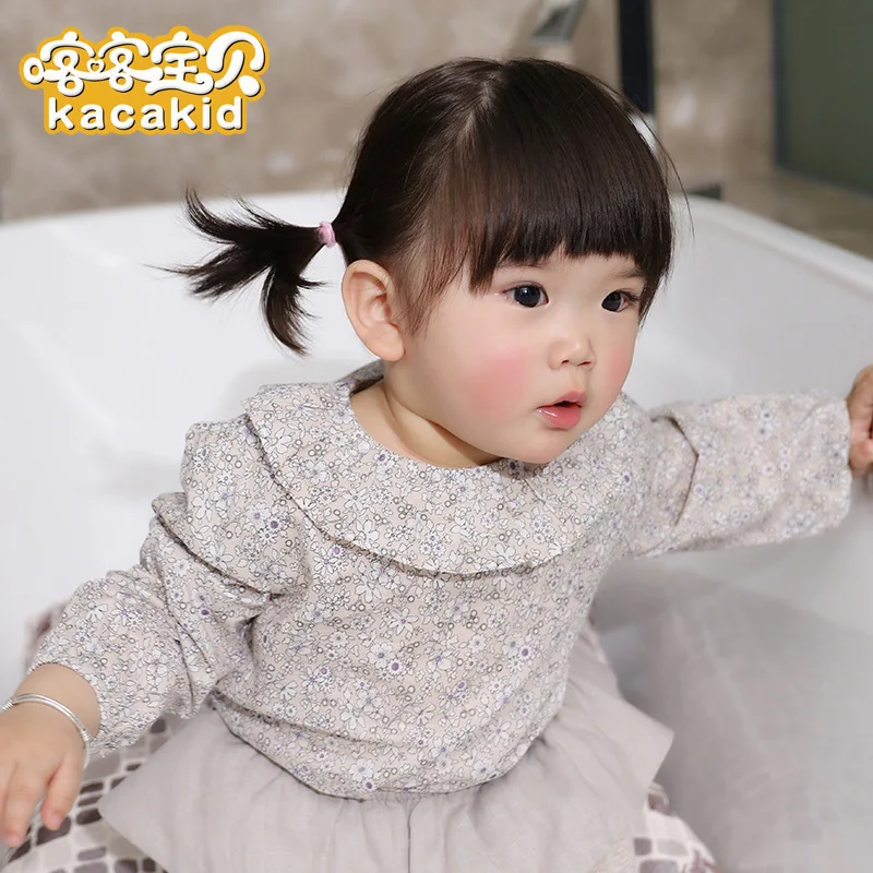 Kacakid/новая одежда для маленьких девочек Милая футболка с кукольным воротником для девочек детская хлопковая рубашка с длинными рукавами свитер принцессы