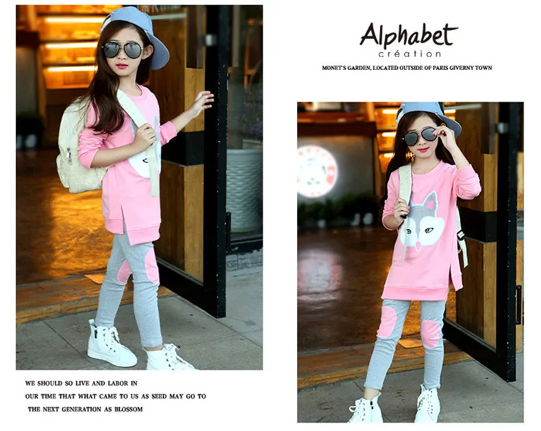 3-12 y girl set long sleeve clothes sets cartoon fox casual girls outfits children fashion clothes sweatshirt + legging (16)