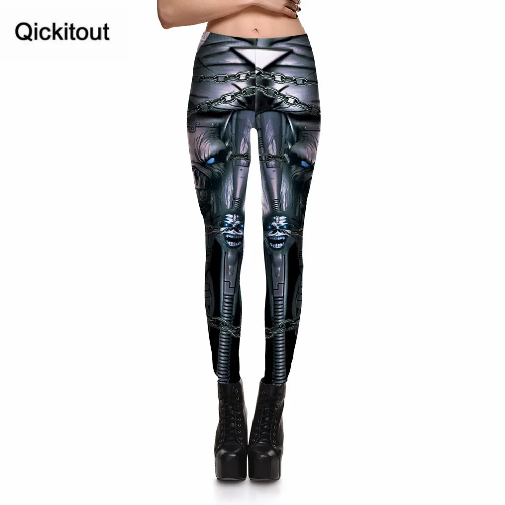 Qickitout Leggings Fashion Women's Iron Chain Monster Robot Steel Leggings Digital Print Pants Trousers Stretch Pants Drop Ship