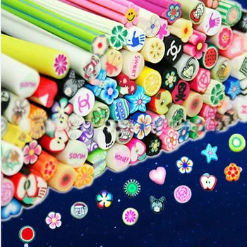 

LF 50pcs 3D Nails Art Tips Fimo Flower Feather Fimo Canes Stick Rods Polymer Clay Cut Into Slices For Slime Supplies Sticker Diy