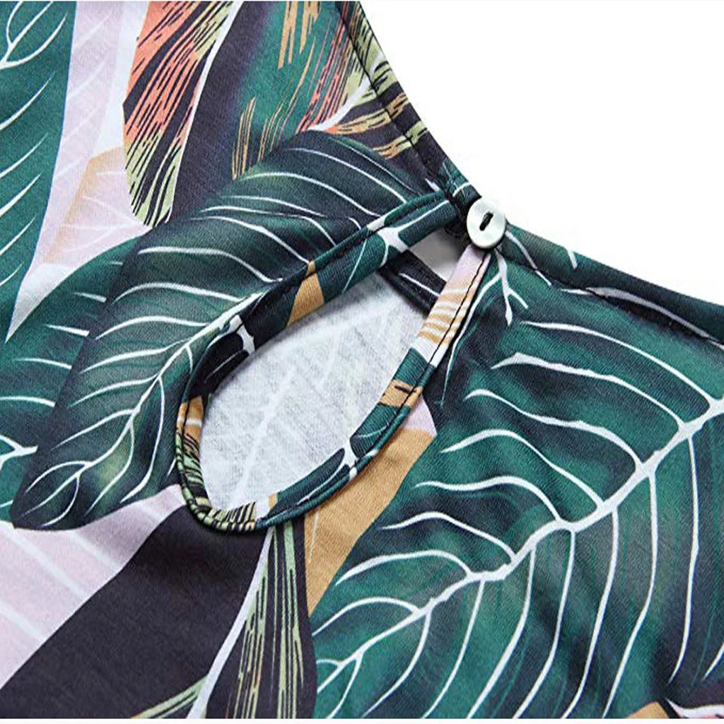 Женский комбинезон в богемном стиле с круглым вырезом повседневный короткий