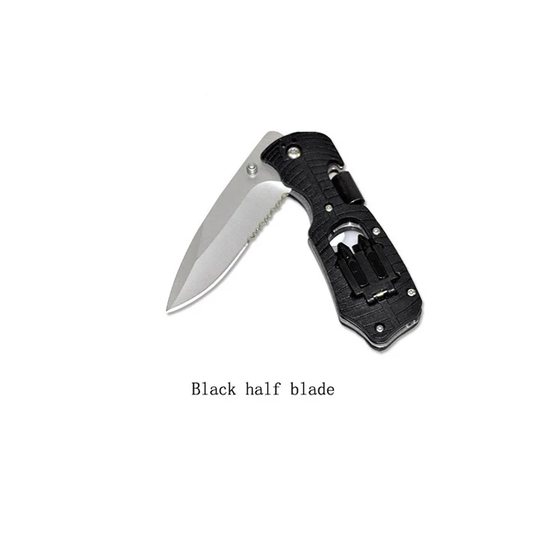 Принадлежности для выживания на открытом воздухе, многофункциональный нож, складной нож, крестовая отвертка, тактический инструмент для кемпинга - Цвет: Black half blade 1Pc