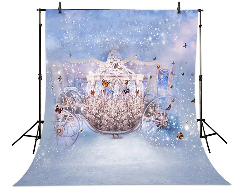

Cinderella Carriage Butterfly backdrop Vinyl cloth High quality High quality Computer printed children Photography Backgrounds