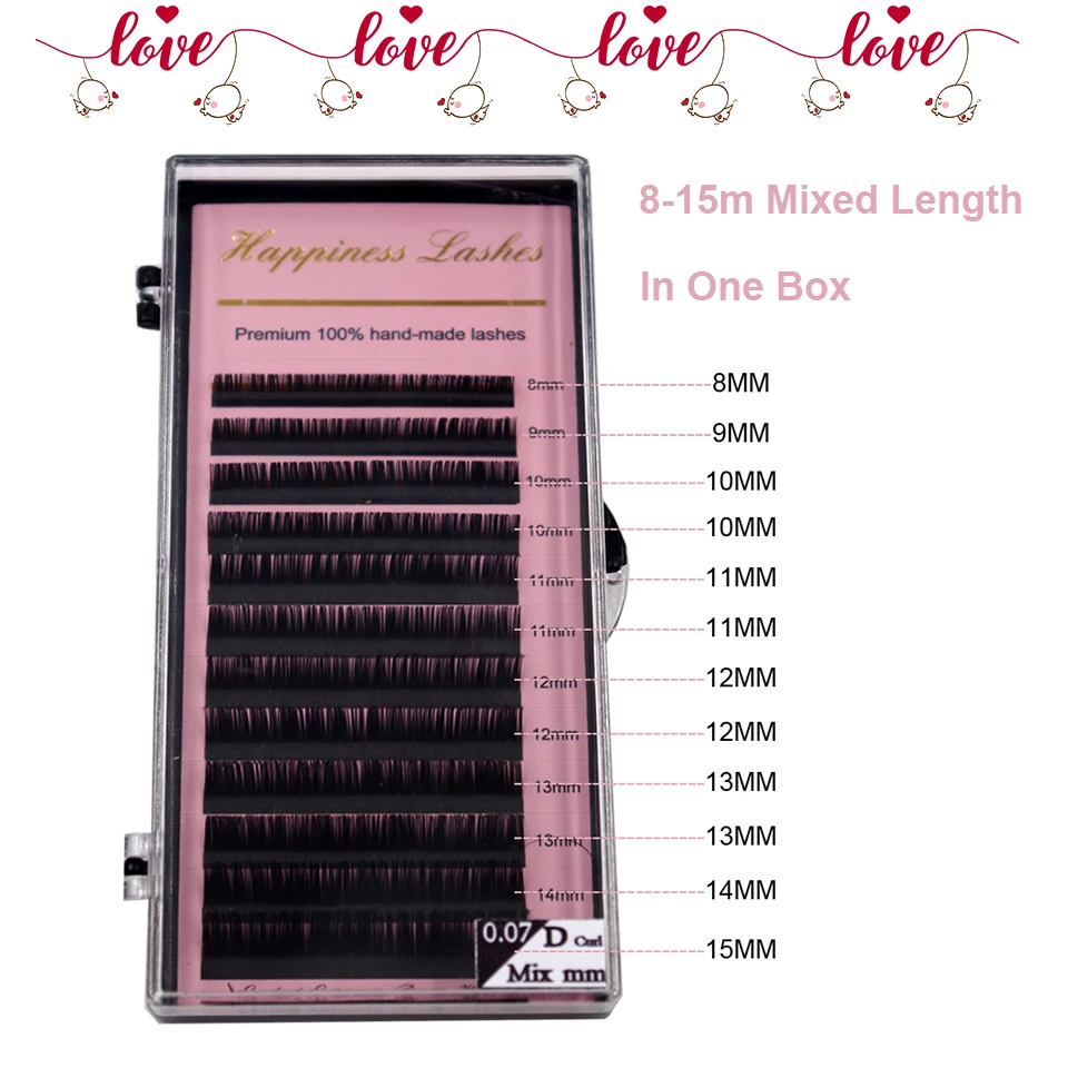 

HPNESS 4 Trays/Lot Eye Lashes Extension 3D Individual Eyelash Extension False Mink Lashes 8-15 mm 12 Lines 100% Hand Made