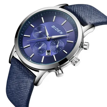 

Biden brand mens genuine leather quartz watches casual fashion man watches waterproof calendar black blue white male clocks