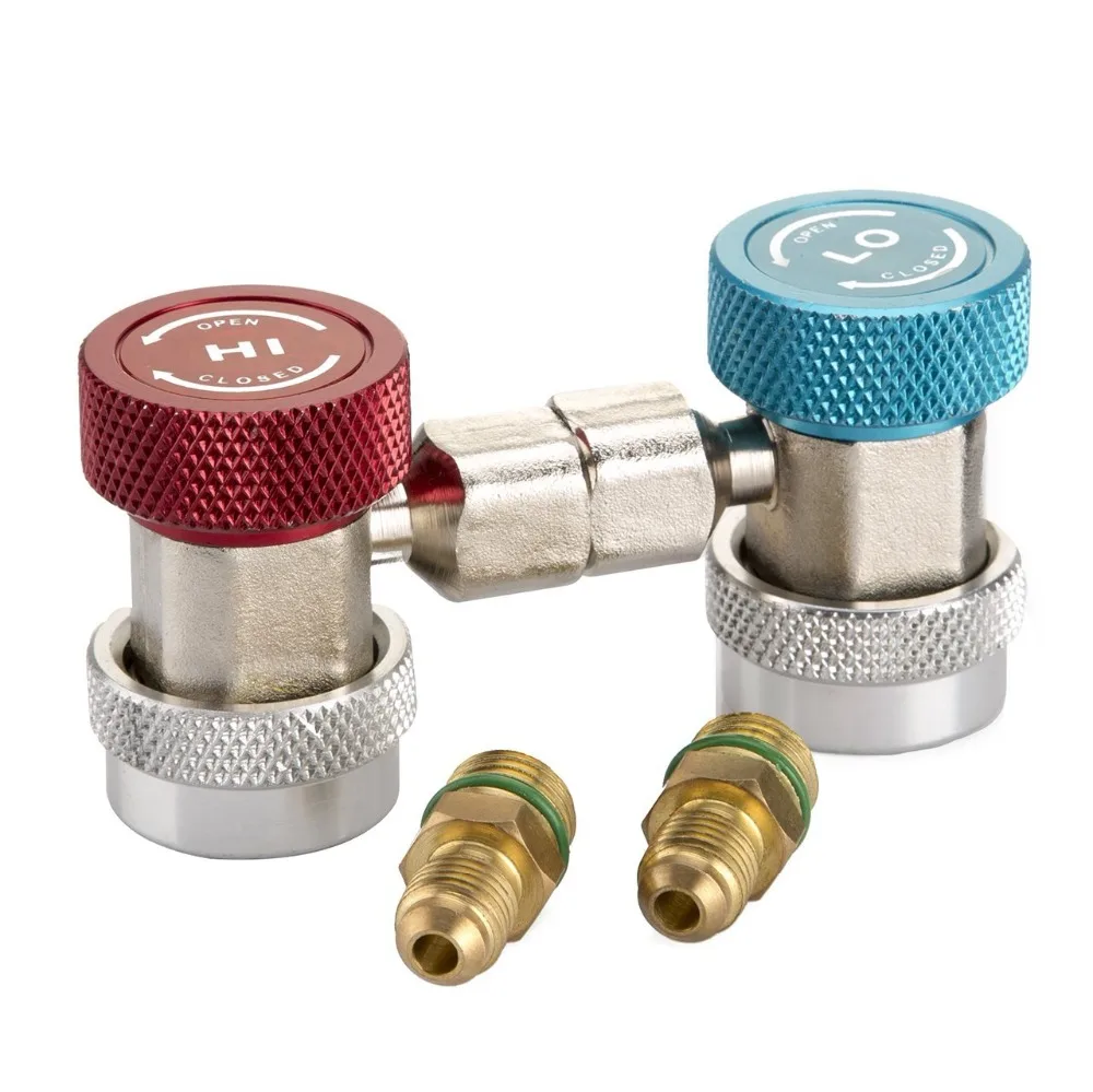 

Adjustable AC R134A Quick Coupler Connector Adapter Fitting High Low 1/4inch SAE HVAC Freon Manifold Gauge Hose Connector