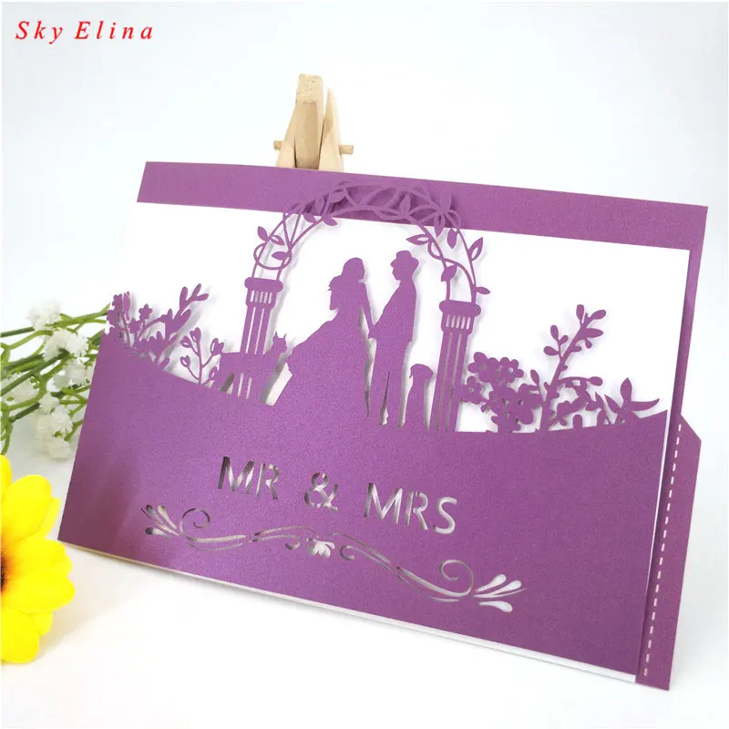 10 шт. свадебные приглашения лазерной резки MR & MRS Белый Элегантный узор Западный