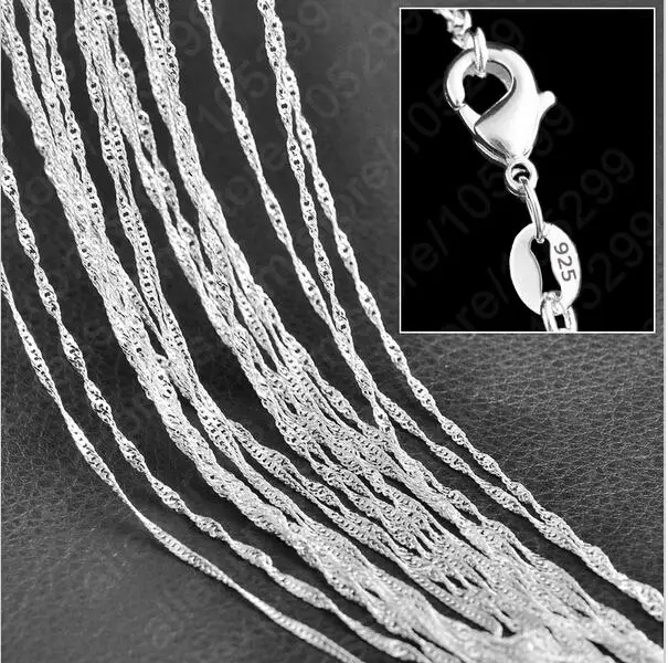 10PC Fine Jewelry Findings 16&quot-30&quot Necklace Chains 925 Silver Plated 1.0MM Wave Chain+Lobeter Clasp Jewellery Sets For Pendant |