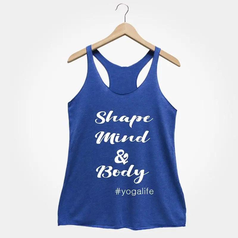 Плотные вставки для моделирования фигуры ум и тело Yogalife майка женская мода Triblend форма для гимнастики рубашка Повседневная летняя майка без рукавов - Цвет: blue-white text