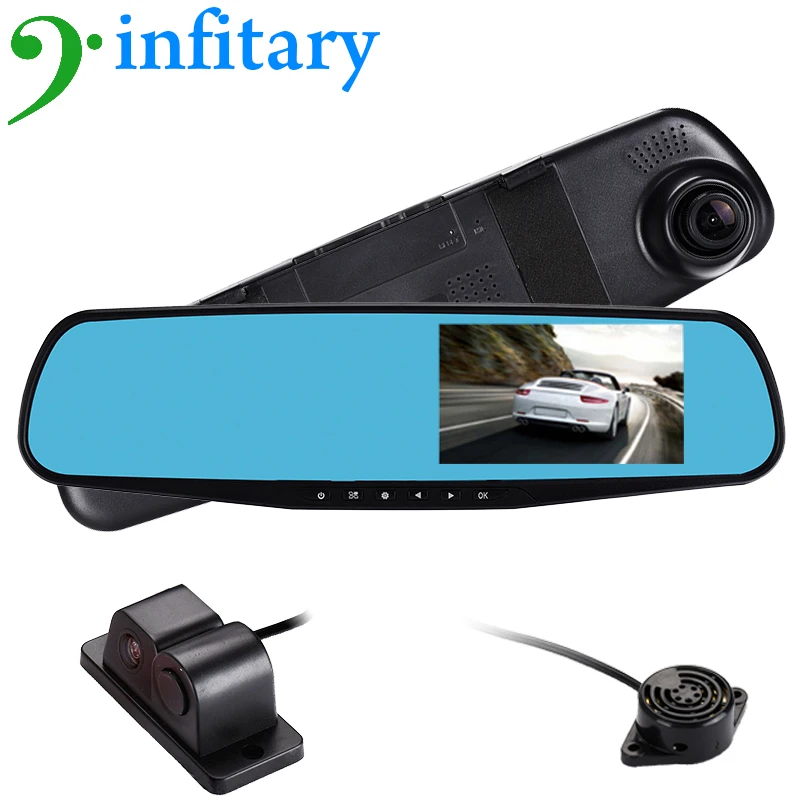 4.3" inch car dvr rearview mirror auto dvrs dual lens video recorder dash cam full hd 1080P