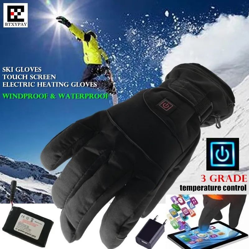 Smart Electric Heated Gloves Battery Powered Self Heating Ski Guantes Winter Waterproof Motorcycle Riding Touch Screen Gloves