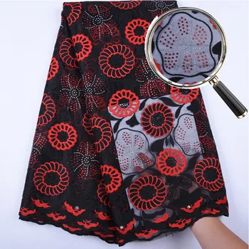 

2019 Fashion Tulle Lace Fabric With Stones High Quality Embroidery African Nigerian Cotton Lace Fabric For Wedding Dress A1566