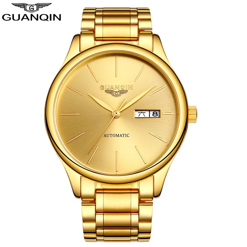 

GUANQIN Gold Watch Men Luxury Business Automatic Men Watch Stainless Steel Waterproof Hollow Male Clock Mechanical Wristwatches