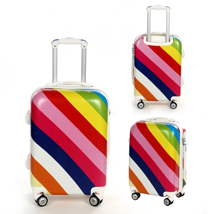 

Rainbow!Women 20 24inch abs pc cute rainbow trolley travel luggage bags sets on 8-universal wheels,girl travel luggages bags