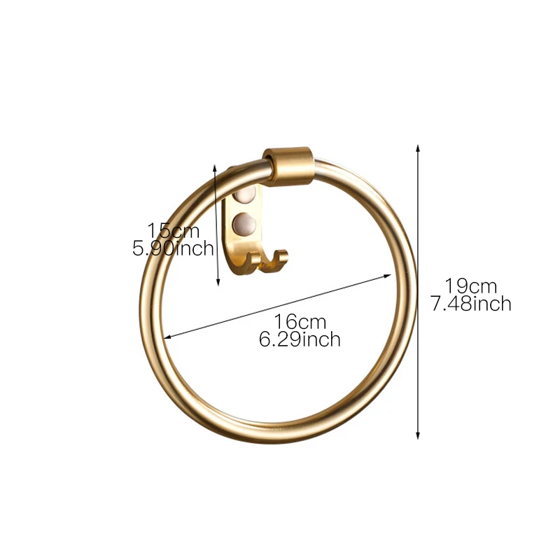 رف تخزين معادن للحمام منشفة دائرية حامل حلقة بار مع هوك الملابس المنظم جدار جبل نحى الذهب رفوف