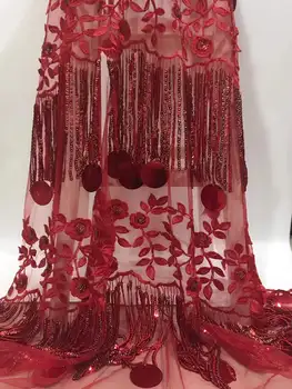 

African Red Lace Fabric 2018 Newest Lace Stripes Nigerian Embroidery Thin for the Party's High Quality Fabrics