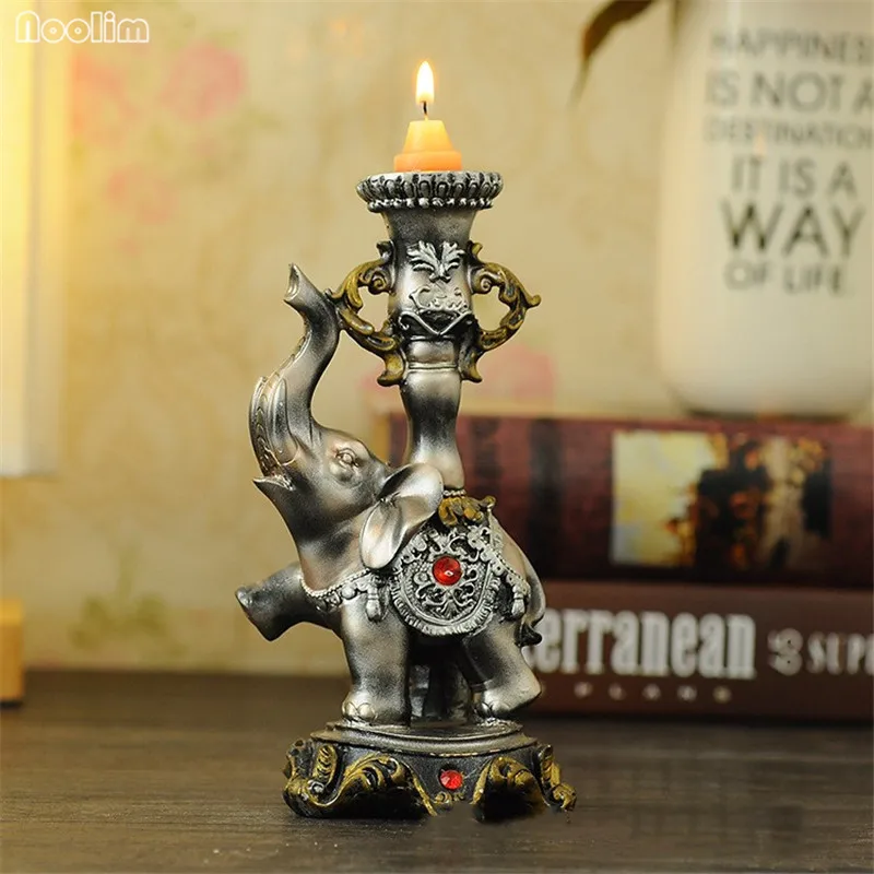 NOOLIM Creative European Resin Crafts Elephant Candlestick Romantic