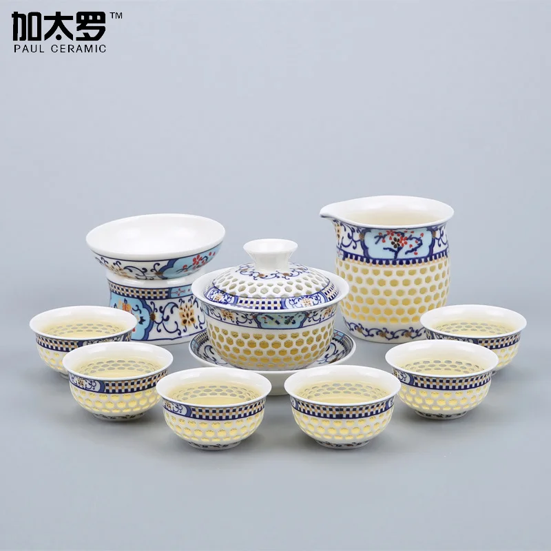 Paul Ceramic Chinese Exquisite Hollow Design Kung Fu Tea Set Floral