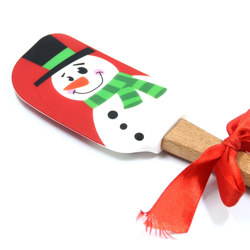 Snowman Silicone Spatula with wood Handles, Kitchen Utensils for Baking and Cooking-Christmas gift