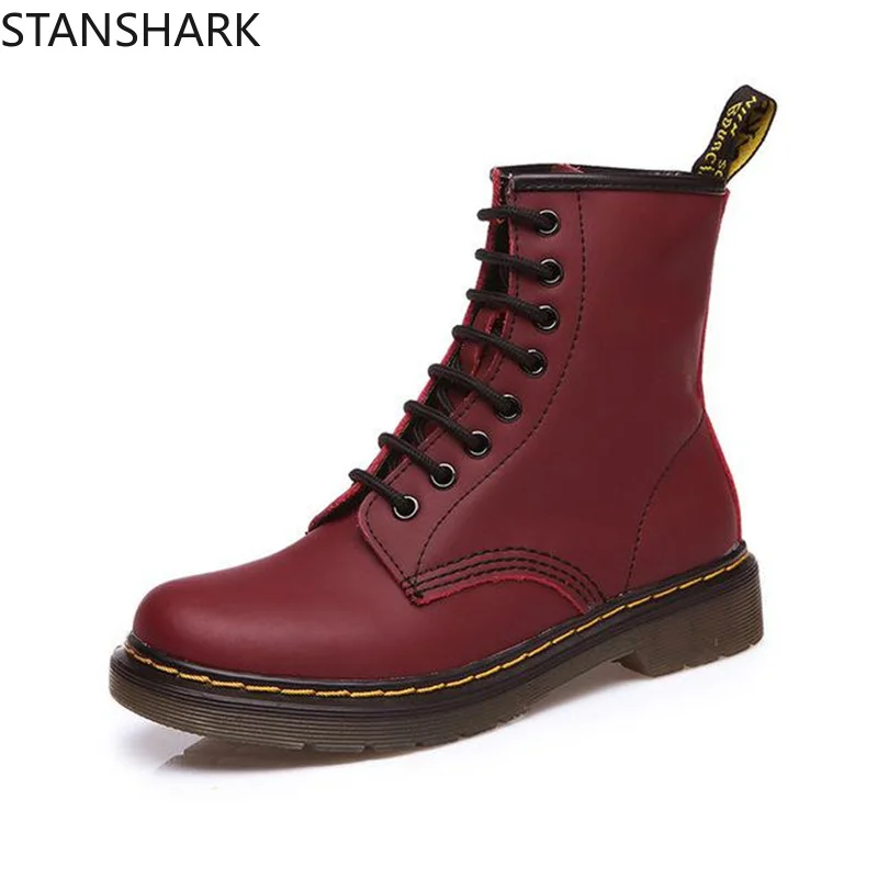 

Unisex Fashion Styles Spring Fall Winter Top Quality Genuine Leather Motorcycle Boots Marten Shoes Men Women Ankle Boots